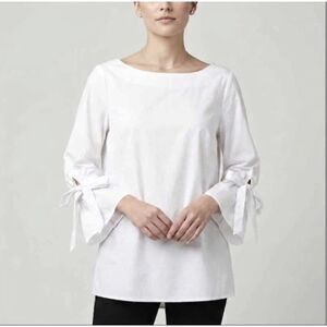 Poet Blouse Womens Medium White Flutter Sleeve Bows Timeless Classic Minimalist